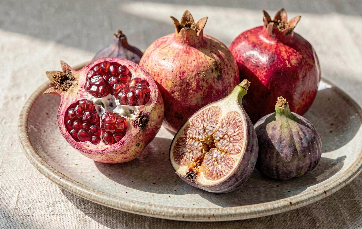 Friss gyümölcsök és természetes textúrák